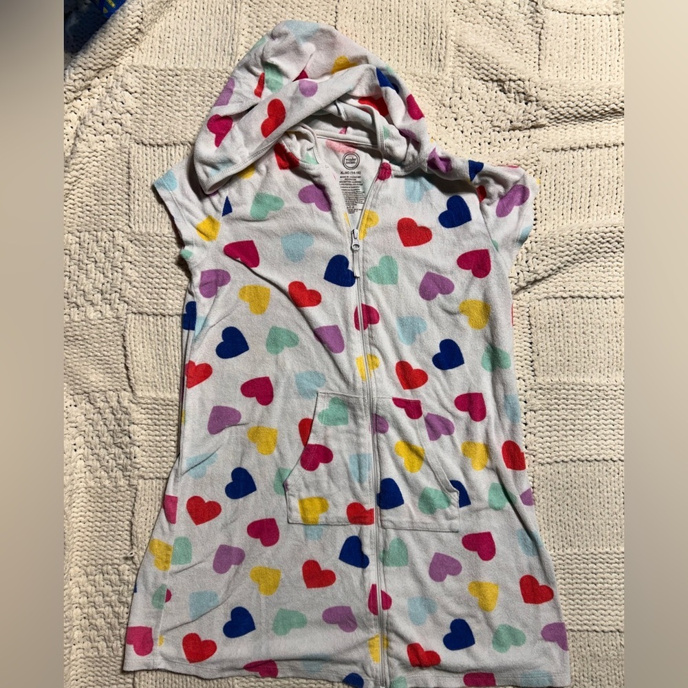 Y2K Wondernation White Heart Zip Up Hoodie Cover Up